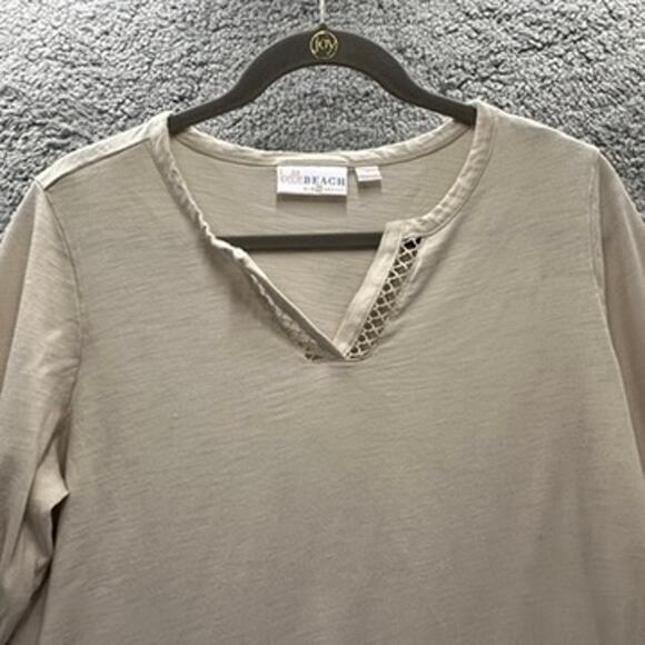 Belle Beach by Kim Gravel Large Beige V-Neck Top Lace Cut Out Beach Vacation - Picture 2 of 11